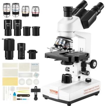 Salikts trinokulārais laboratorijas mikroskops 40X-2500 ar LED apgaismojumu