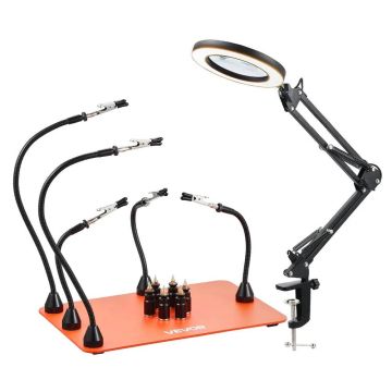 Magnētiskā lodēšanas stacija ar LED lampu un 5 lokanām svirām