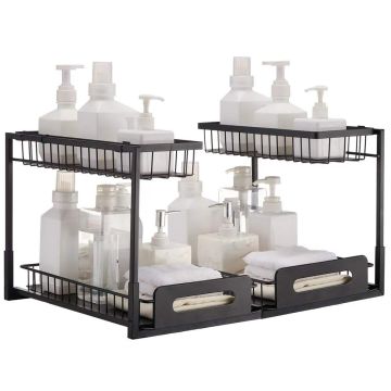 2 līmeņu izvelkams skapis-organizators zem izlietnes, stiepļu plaukts, 63,5x39,5x33,3 cm (2 gab.)