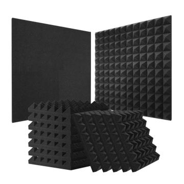 Звукоизолирующие панели из акустического поролона, 36 шт., черные, 12x12x2 дюйма, пирамидальной формы.
