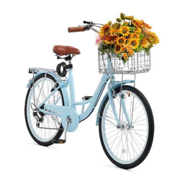 Kruīza velosipēds, 7 pārnesumi, 24 collas, gaiši zils, ar grozu un bagāžnieku
