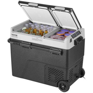 Pārnēsājams 58 litru automašīnas ledusskapis, kompresors, divu zonu, 12 V, regulējama temperatūra