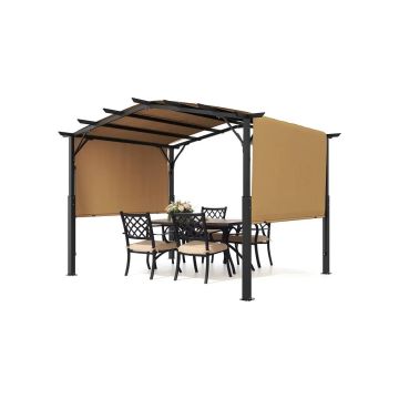 10 x 10 pēdu metāla āra pergola ar saules nojumi