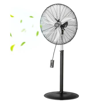 Industriāls 24 collu pjedestāla ventilators, melns, regulējams augstums, 3 ātrumi