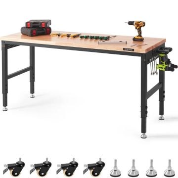 Regulējama darbagalda virsma, koka, 72x25", ar strāvas kontaktligzdām, 28-40" augstums