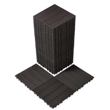 Savstarpēji savienojamas plastmasas terases flīzes, 36 gab., 29,6 x 29,6 cm, tumši brūnas