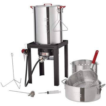 Propāna gāzes katls ar tītara cepšanas ierīci un jūras velšu grilu, 30+10 l, 54 000 BTU