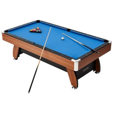 Pārnēsājams biljarda galds 244 cm ar koka apdari, zils audums, regulējams augstums