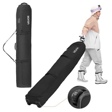 Polsterēta slēpošanas un snovborda soma ar riteņiem, līdz 175 cm, melna, 600D oksfordas audums