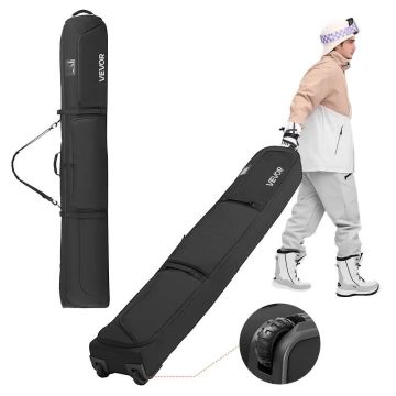 Slēpošanas un snovborda soma ar riteņiem, līdz 190 cm, polsterēta, melna