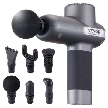 Миниатюрный перкуссионный массажный пистолет с 5 уровнями скорости и 6 насадками.