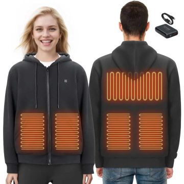 Apsildāma kapučjaka unisex, 7,4 V baterija, melna, XXXL