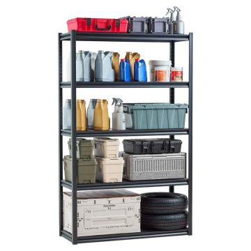 Металлические стеллажи для хранения, 5 ярусов, 3000 фунтов, 48x18x78 дюймов, черные.