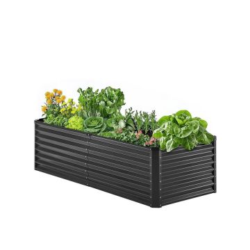 Металлическая оцинкованная приподнятая грядка 6x3x2 фута, уличный ящик для растений, темно-серый.