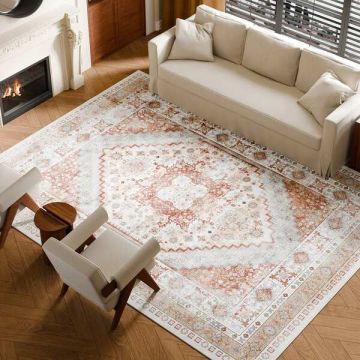 Большой моющийся ковер 9х12 футов, нескользящий, износостойкий, коричнево-красный, для детской комнаты, гостиной.
