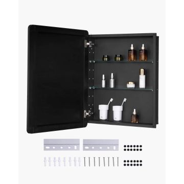 Настенный шкафчик для ванной комнаты с зеркалом, алюминиевая рама, 24x30 дюймов.