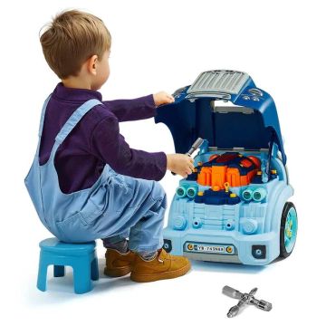 Bērnu mehāniķa automašīnas remonta rotaļu dzinējs, 60 detaļas, zils