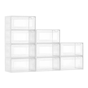 Sakraujamas caurspīdīgas, baltas plastmasas apavu uzglabāšanas kastes, 9 gab.
