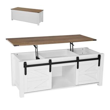 Rustic stila paceļams kafijas galdiņš, 1200 mm, balts, ar uzglabāšanas nodalījumu