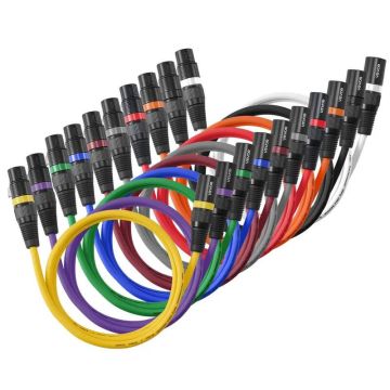 XLR kabeļi 1 m, 10 gab., ekranēti, apzeltīti, balansēti