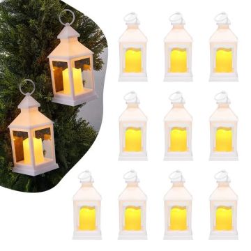 12 baltas LED dekoratīvās sveces ar stikla turētājiem