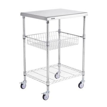 Tērauda virtuves instrumentu ratiņi uz riteņiem, 3 līmeņi, celtspēja 470 kg