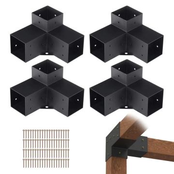 Pergolas koka siju kronšteinu komplekts, 10,2x10,2 cm, 4 gab., 3 virzienu stūra stiprinājumi