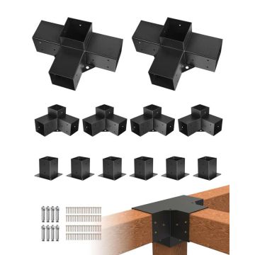 Pergolas kronšteini 92x92 mm koka sijām, 6 stabu pamatnes, 4 un 3 virzieni (6 gab.)