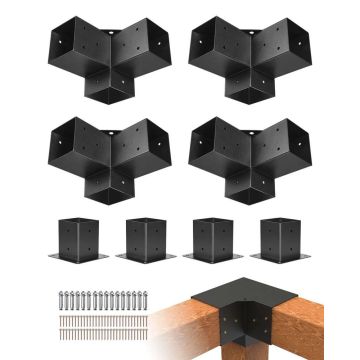 Pergolas stūra kronšteinu komplekts 10,2x10,2 cm, 8 gab., koka kāta pamatne