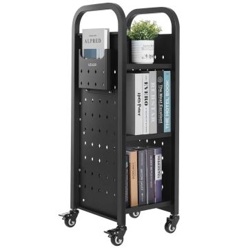 Melni bibliotēkas grāmatu ratiņi, 100 kg, 32x35x93,5 cm, ar riteņiem