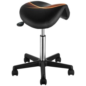 Sēdekļa krēsls ar riteņiem, regulējams augstums, melna PU āda, ergonomisks