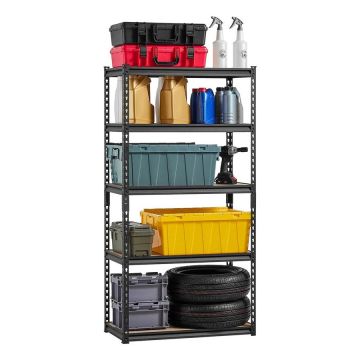 Regulējami metāla uzglabāšanas plaukti, 5 līmeņi, 2000 mārciņas, 16x32x62,8", melni