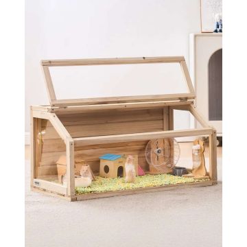 Деревянная клетка для хомяка размером 32x16x16 дюймов с открывающейся верхней частью и вентиляцией.