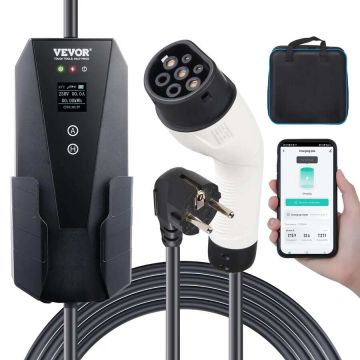 Pārnēsājama elektromobiļu uzlādes stacija, 16A, 3,7 kW, 8,6 m kabelis, LCD, IP66