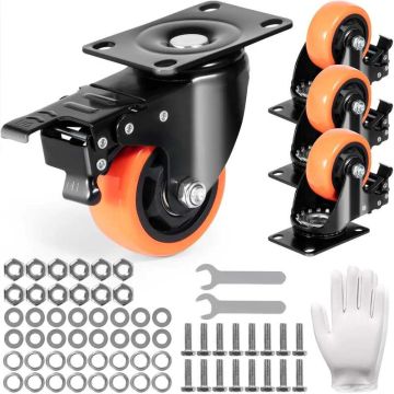Grozāmi PVC riteņi 7,6 cm ar fiksatoru, 4 gab., neatstāj pēdas