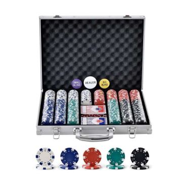 Pokera žetonu komplekts, 500 gabali, alumīnija korpuss, texas hold'em