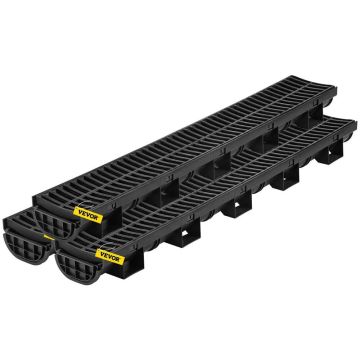 Tranšeju drenāžas sistēma ar plastmasas režģi, 145x79 mm, HDPE, melna, 3 gab.