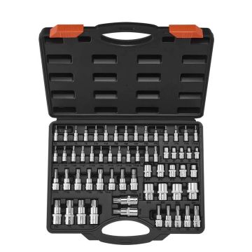 Набор бит и торцевых головок Torx, 60 предметов, сталь S2 и CR-V, 1/4-1/2 дюйма, в кейсе.