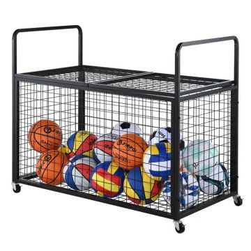 Ripojoši tērauda sporta bumbu uzglabāšanas ratiņi ar aizslēdzamu basketbola būri