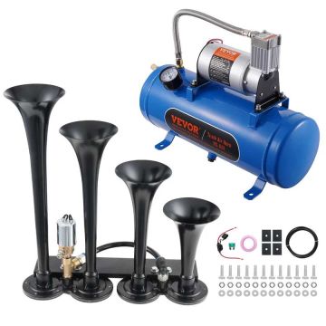 Сигнальный комплект для поезда: 4 трубы, 150 дБ, воздушный компрессор 12 В, резервуар 6 л.