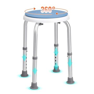 Dušas krēsls ar 360° rotāciju, regulējamu augstumu, neslīdošs, celtspēja 136 kg