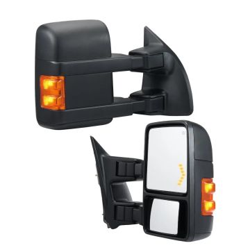 Комплект буксировочных зеркал для Ford F250–F550 2008–2016, с подогревом, с указателями поворота, черные, телескопические.