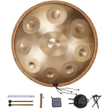 Handpan bungas 55,9 cm, 9 notis, re minors, tērauds, manuāls