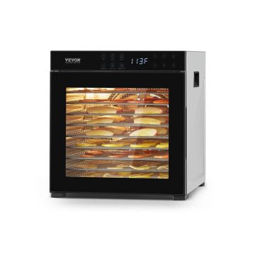 Elektriskais pārtikas žāvētājs, 10 nerūsējošā tērauda paplātes, 1000 W, regulējama temperatūra, 24 stundu taimeris