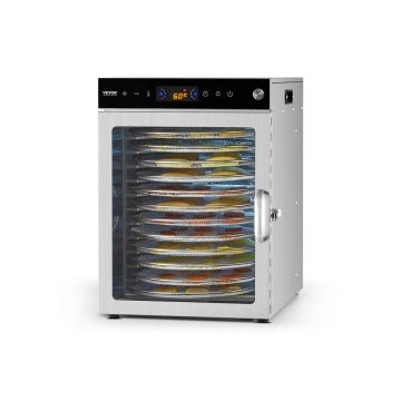 Rotācijas elektriskais pārtikas žāvētājs, 12 nerūsējošā tērauda paplātes, 800 W, regulējama temperatūra un taimeris