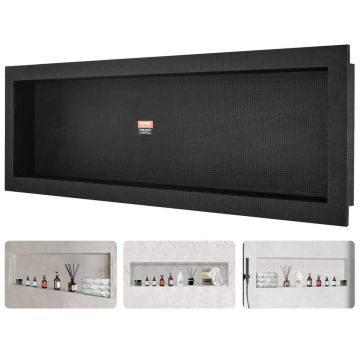 Dušas niša, padziļināta, melna, 40,64x127 cm, viens plaukts ar organizatoru
