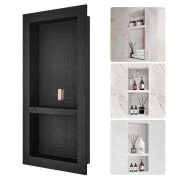 Встраиваемая душевая ниша, 40,64 x 81,28 см, черная, с двумя полками.