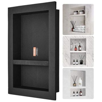 Душевая ниша, черная, 40,64 x 60,96 см, встраиваемая, с двойной полкой.