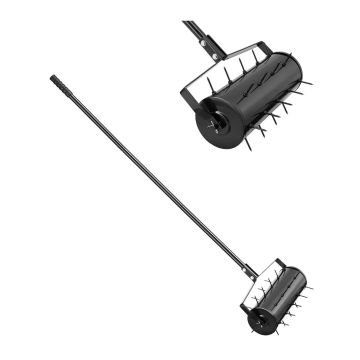 Rullējams zāliena aerators, 18 collas, melns, ar 27 dzelzs radzēm