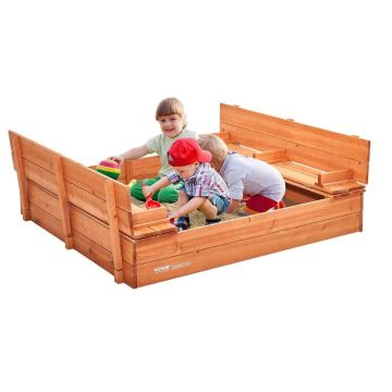 Koka smilšu kaste 52x47x17 cm ar saliekamiem sēdekļiem un oderi bērniem